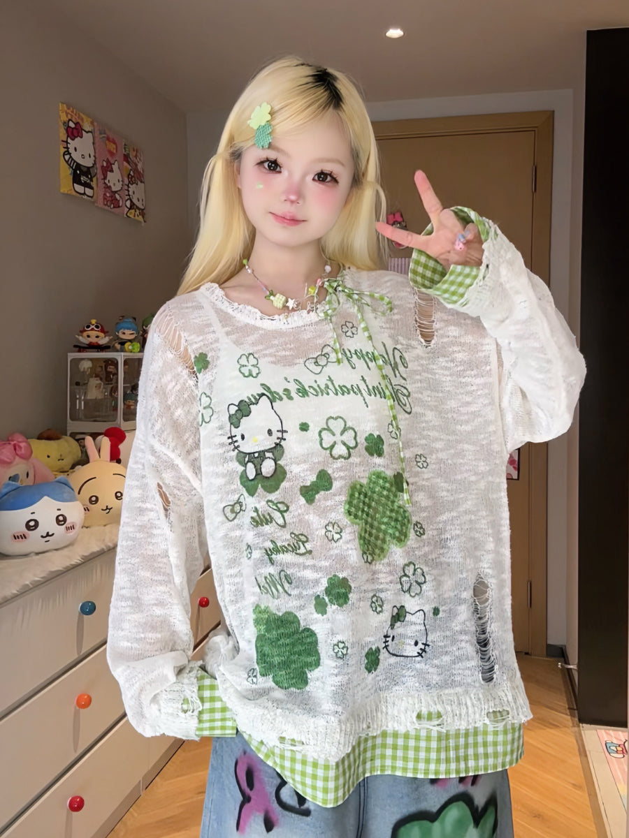 Cute Lin Kawaii Plaid Cartoon Shirt | Loose Fit Long Sleeve Overshirt shirt cute lin