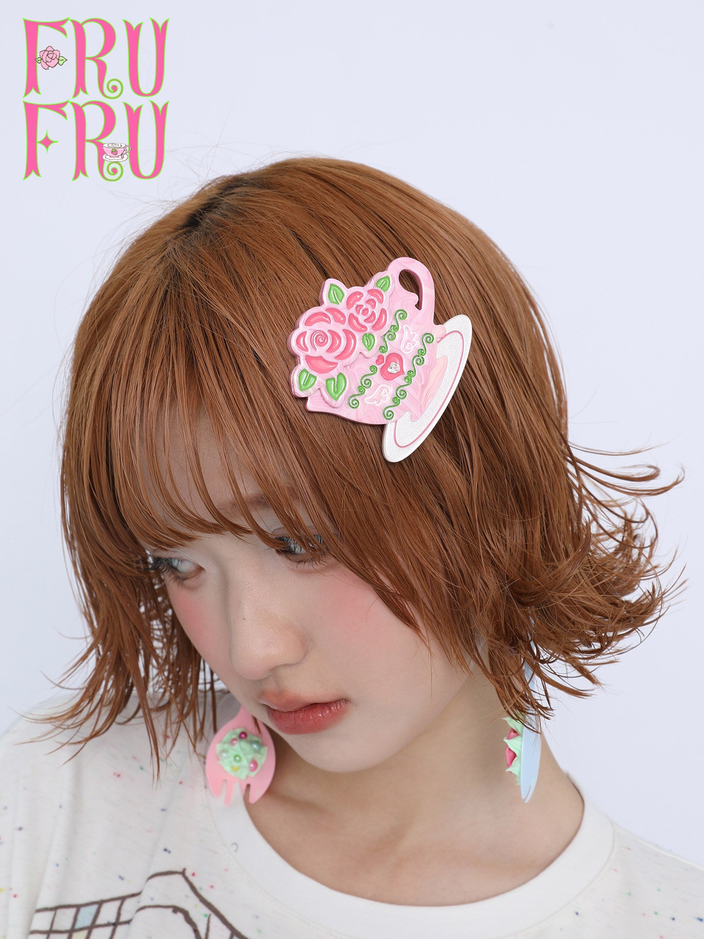 frufru - Pink Rose Coffee Hair Clip hair clip frufru