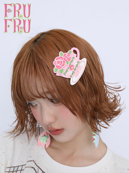 frufru - Pink Rose Coffee Hair Clip hair clip frufru