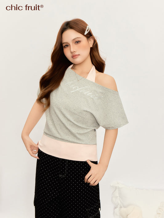 CHIC FRUIT - Colorblock Off-Shoulder T-Shirt tshirt Chic Fruit