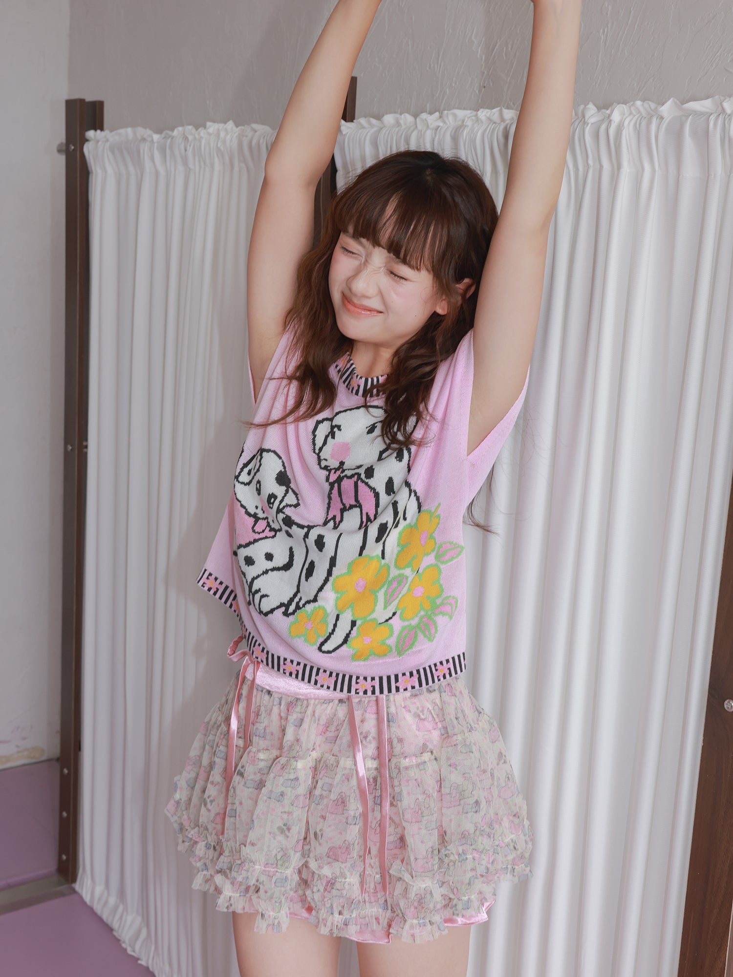 Tntntutu Pink Dalmatian Knit T-Shirt – Kawaii Harajuku Soft Girl Tee tshirt tntntutu