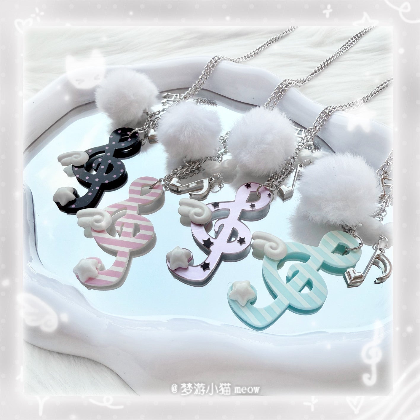 Vintage Polka Dot Music Note Necklace necklace Sleepwalking Cat