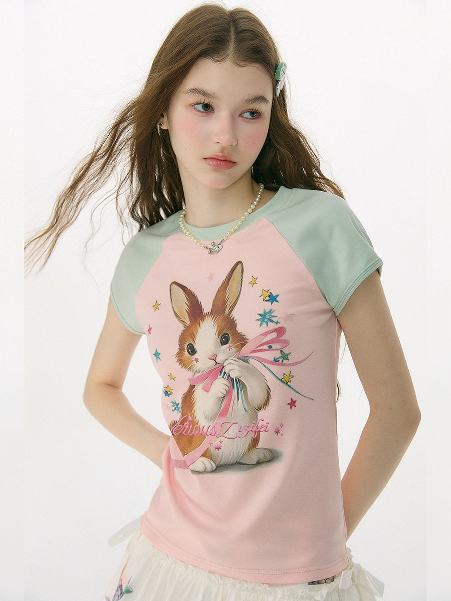 ziziFei - Rabbit Island Y2K Contrast Raglan Tee tshirt ziziFei