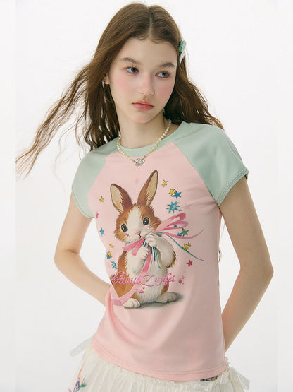 ziziFei - Rabbit Island Y2K Contrast Raglan Tee tshirt ziziFei
