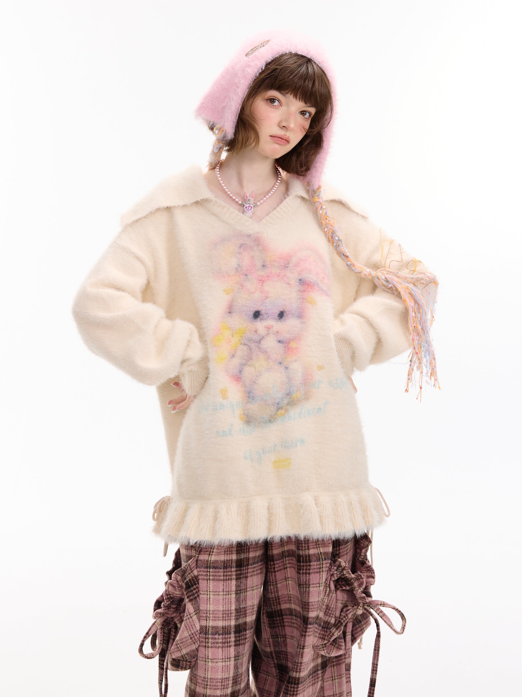 ziziFei - Kawaii V-Neck Bunny Knit Sweater sweater ziziFei