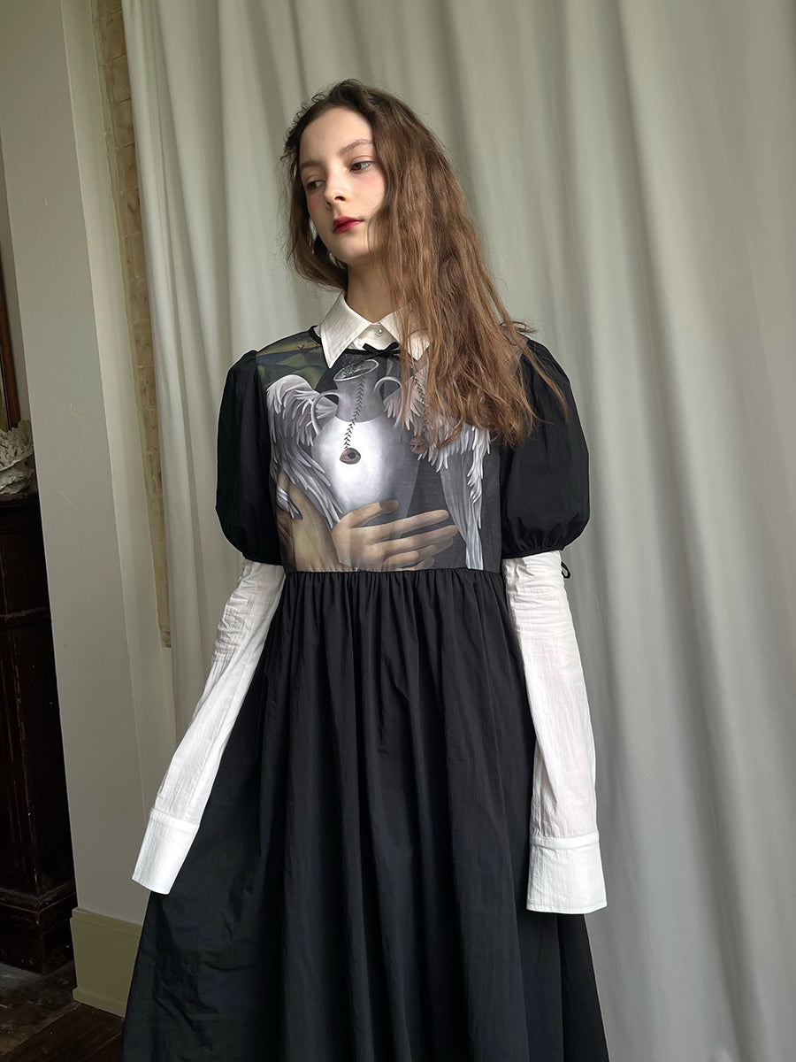 daytoday everyday institute - Kawaii Angel Print Short Sleeve Dress dress daytoday everyday institute