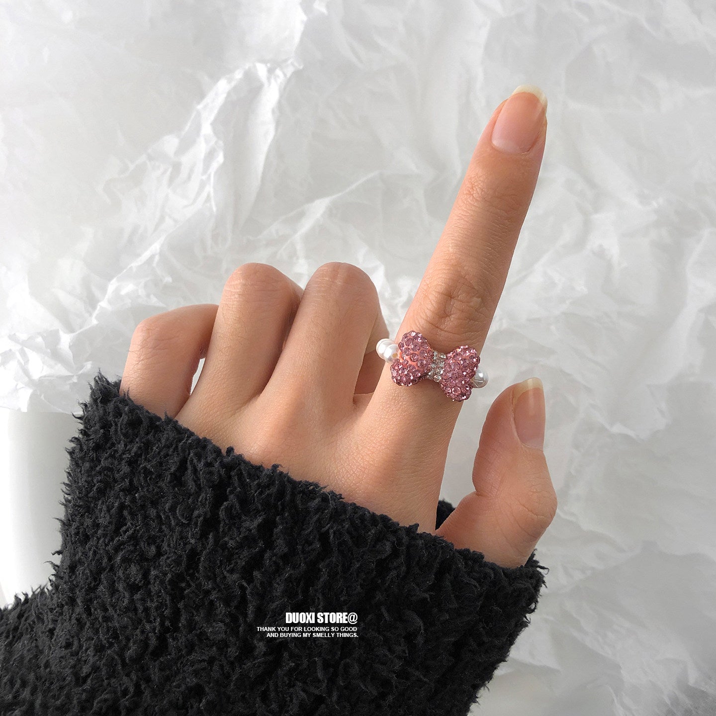 DuoXi - Pearl Bow Kitty Bead Ring ring DuoXi