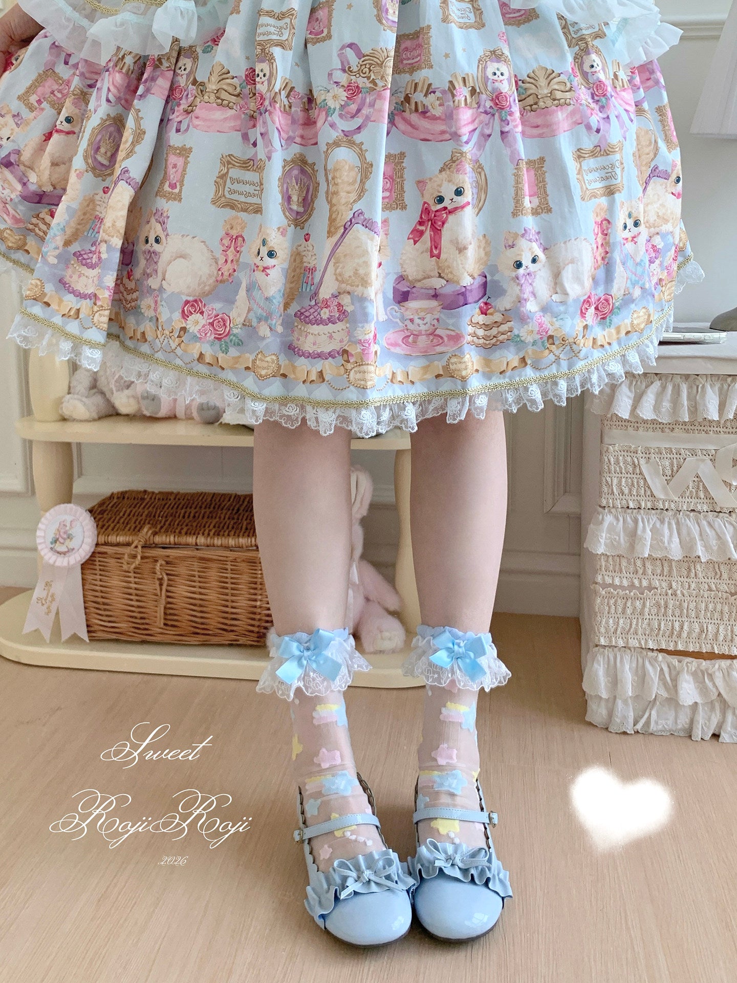Roji Roji - Twin Star Lolita Sheer Lace Socks socks Roji Roji