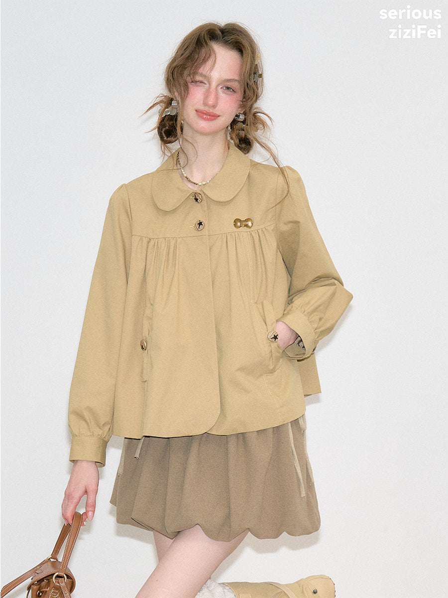 ziziFei - Khaki Peter Pan Collar Cotton Jacket coat ziziFei