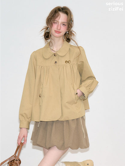 ziziFei - Khaki Peter Pan Collar Cotton Jacket coat ziziFei