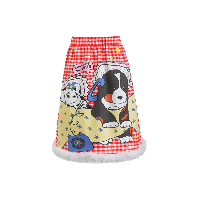 Autumn Oxygen - Kawaii Furry Trim Plaid Mini Skirt skirt Autumn Oxygen XS