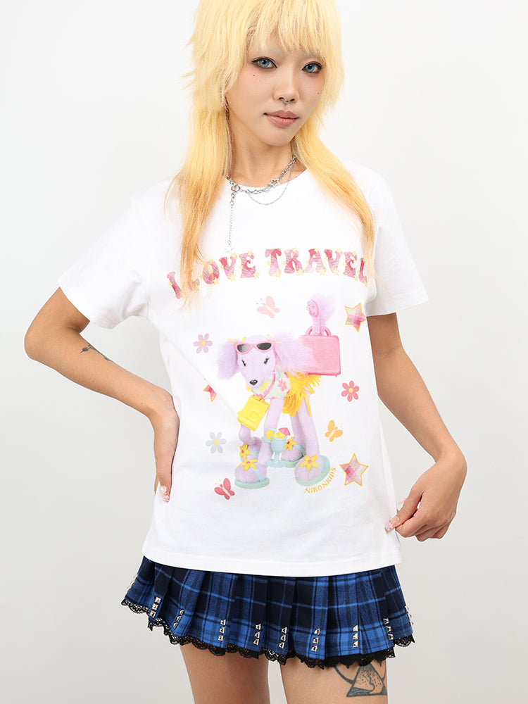 NIHON KIDS - Y2K Travel Dog Graphic T-Shirt Cotton Cute tshirt NIHON KIDS