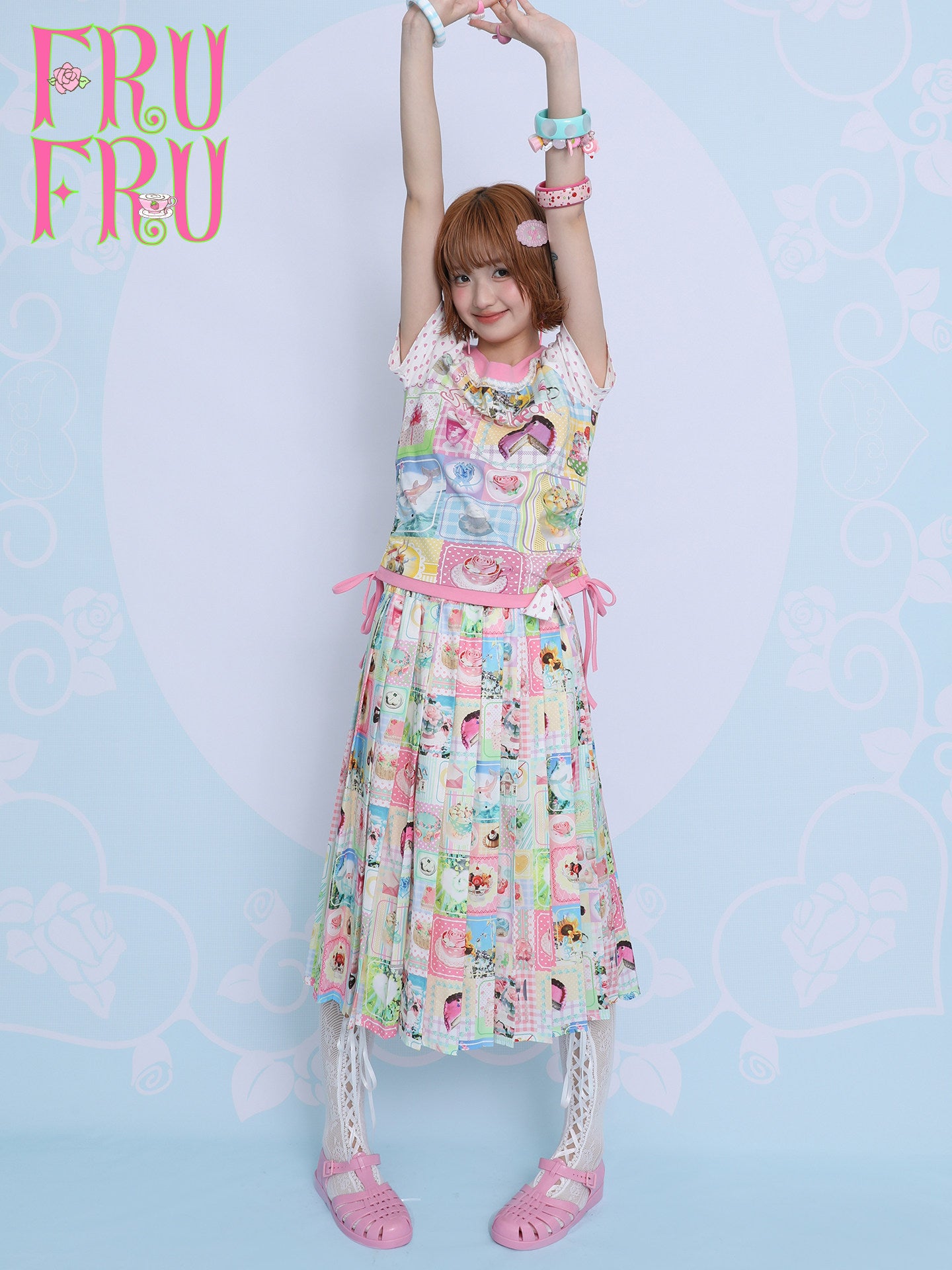 frufru - Cute Print Pleated A-Line Skirt skirt frufru