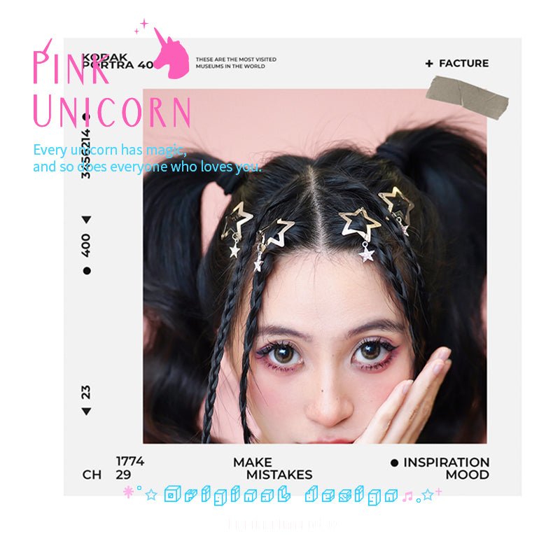 Pink Unicorn - Y2K Metal Star Hair Clip Silver Zircon Minimalist hair clip pink unicorn