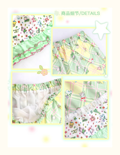 Shishihshop Green Plaid Patchwork Midi Skirt | Harajuku Vintage Ruffle Skirt skirt shishihshop