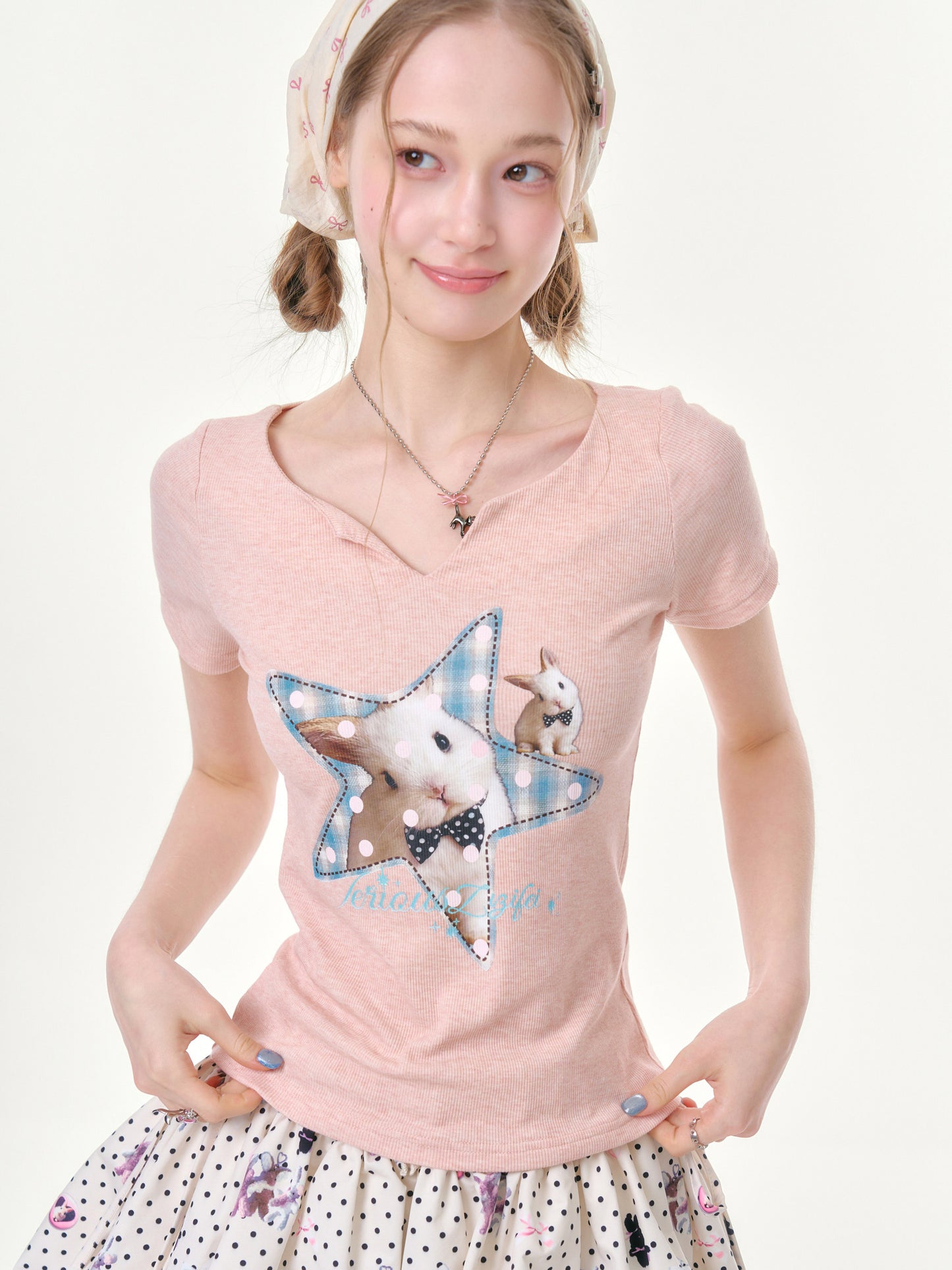 ziziFei - Pink Star Bunny Slim Tee shirt ziziFei