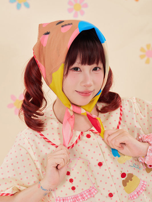 NIKKOU - Color Print Cotton Square Scarf Kerchief Nikkou home