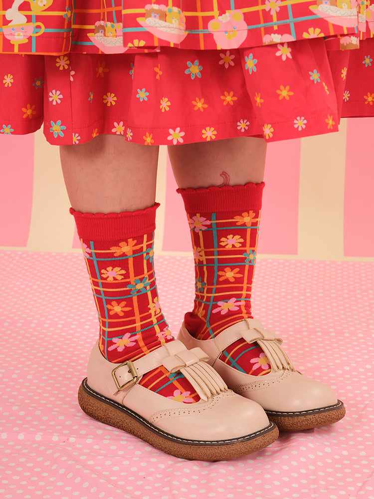 NIKKOU - Kawaii Knit Socks Colorful Flower Mid-Calf Japanese socks Nikkou home