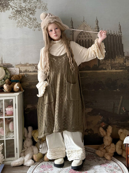 Labeau - Kawaii Retro Knit Hollow Strap Overlay Dress dress Labeau