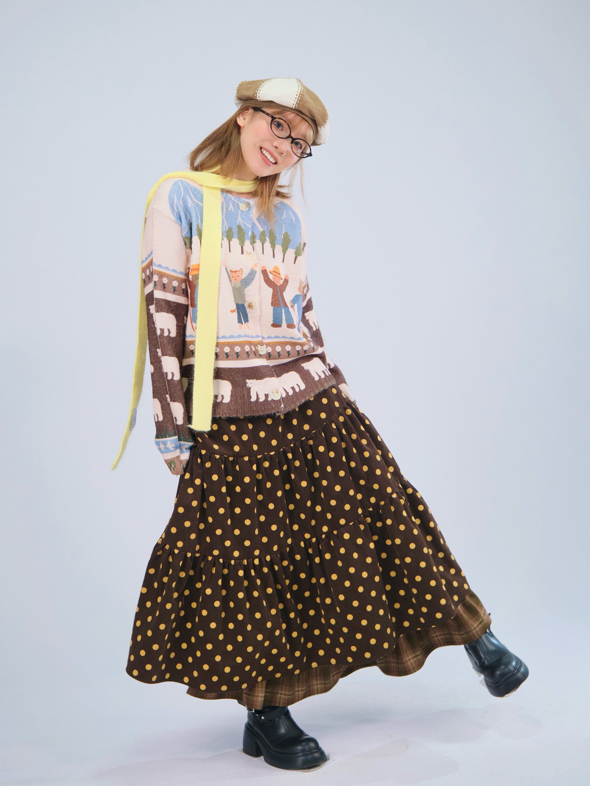 MeowMeow Bug - Vintage Polka Dot Corduroy Layered A-Line Skirt skirt MeowMeow Bug