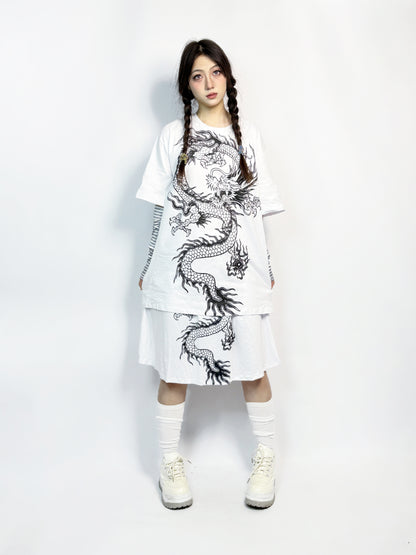 LEERROO - Chinese Style Dragon Print T-Shirt & Skirt Set set Leerroo