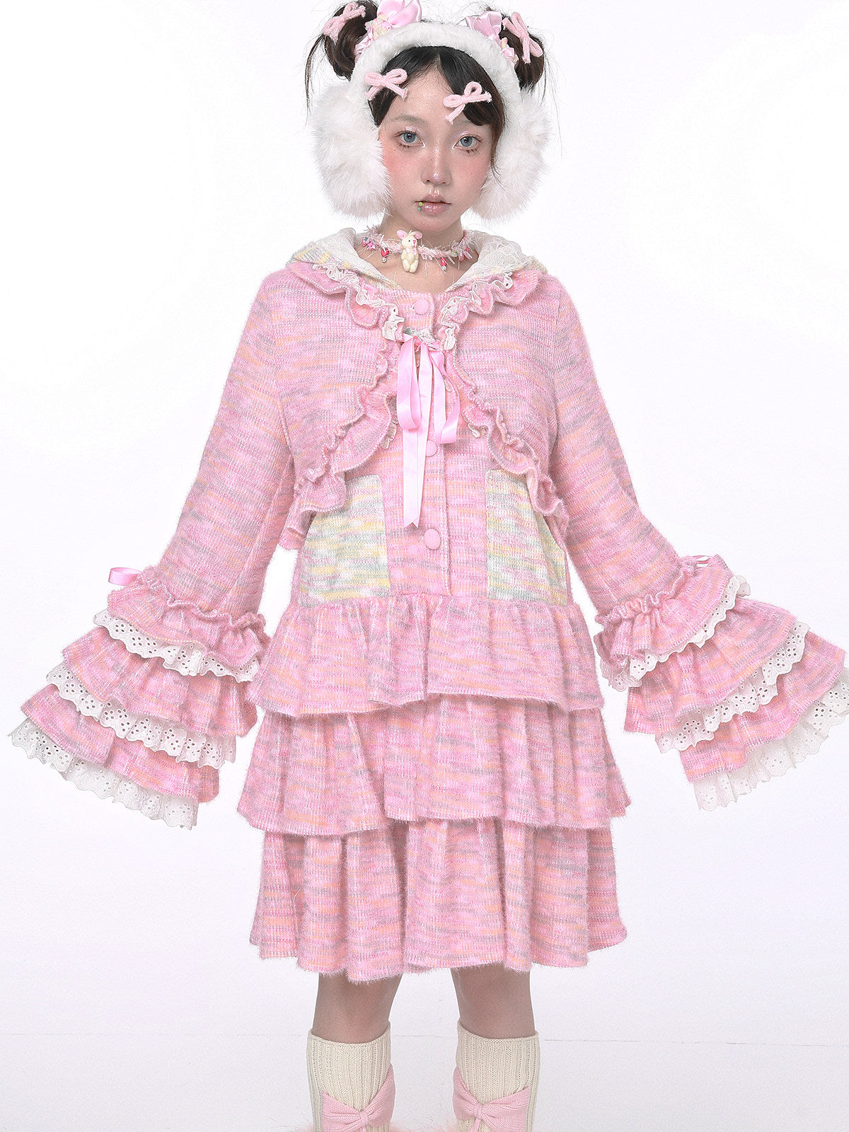 SOS MEME CLUB - Kawaii Sweet Pink Knit Top cardigan SOS MEME CLUB