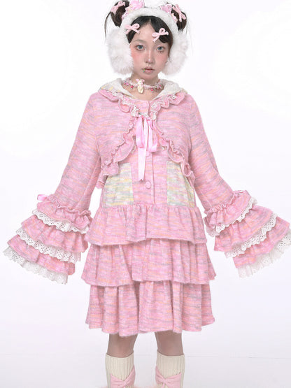 SOS MEME CLUB - Kawaii Sweet Pink Knit Top cardigan SOS MEME CLUB