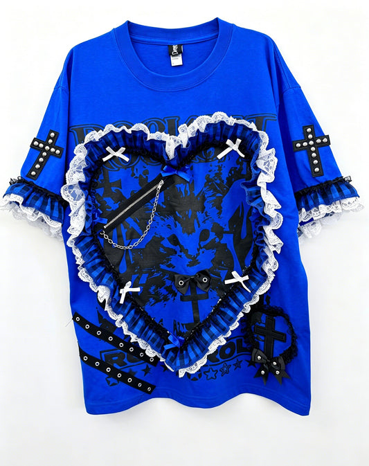 RedDevil - Cat Lace Heart Graphic T Shirt | Visual Kei Punk Dark Kawaii Fashion shirt Red Devil S