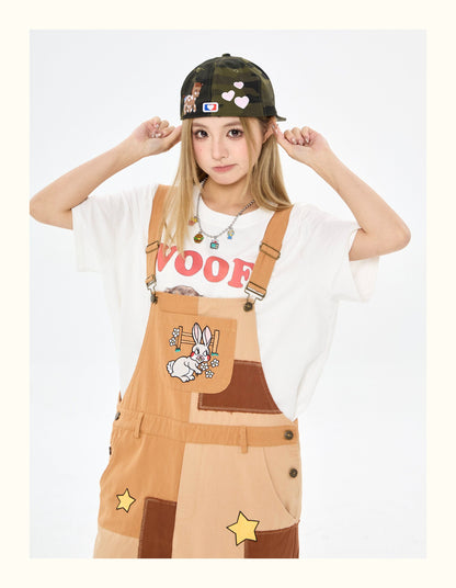 Robootoo - Brown Patchwork Embroidered Wide Leg Overalls overall Robootoo