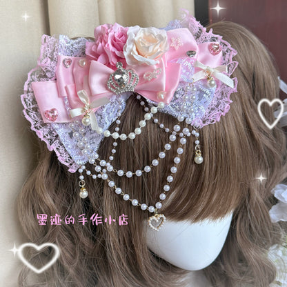 Pink Lace Bow Gyaru Hair Clip hair clip moji