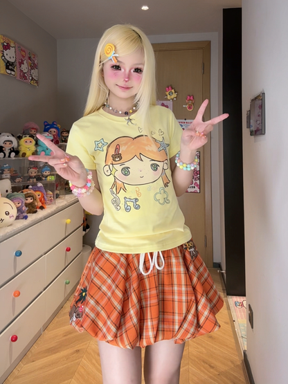 Cute Lin Dopamine Cartoon Tee | Kawaii Slim Fit T-shirt tshirt cute lin Yellow S