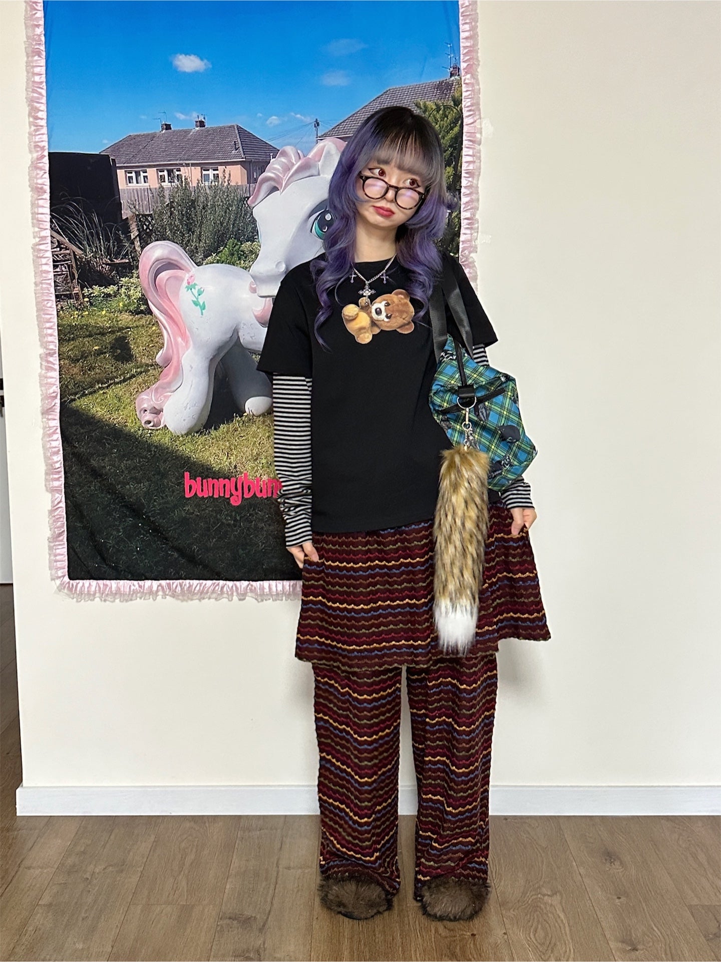 BunnyBunnyGun - Harajuku Wide Leg Pants Brown Layered Skirt Style pants bunnybunnygun