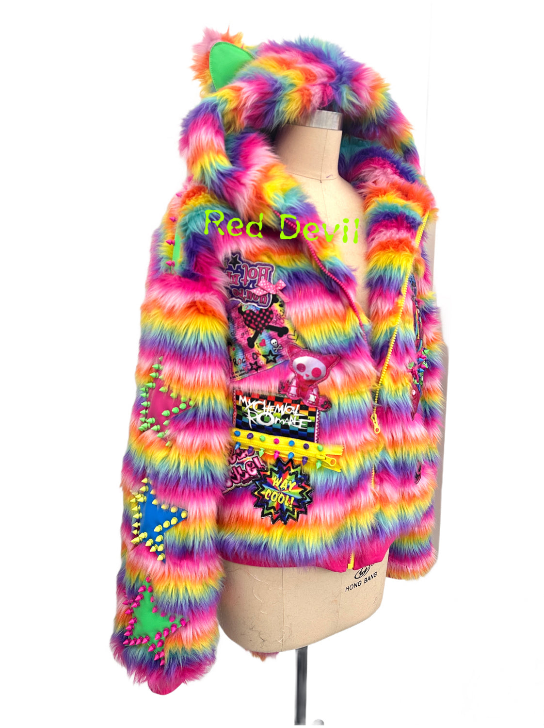 RedDevil Decora Coat Original Design Subculture Coat Colorful Furry Cotton Coat coat Red Devil
