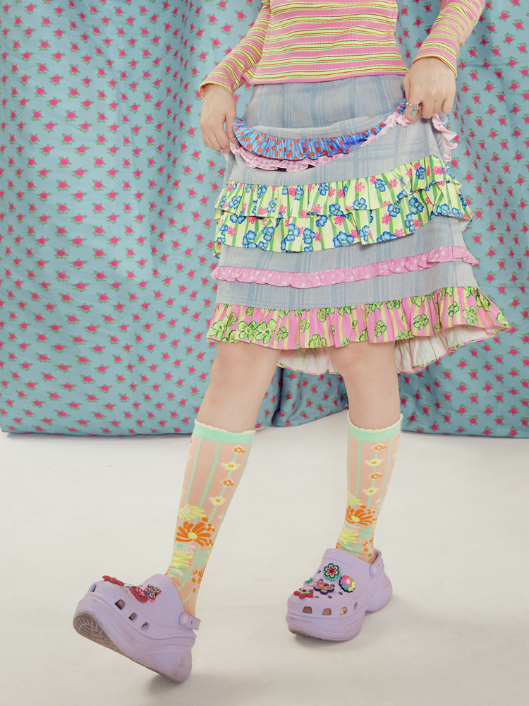 Tntntutu Skirt | Light Blue Lace Denim Skirt | Plaid A-Line High Waist Skirt skirt tntntutu