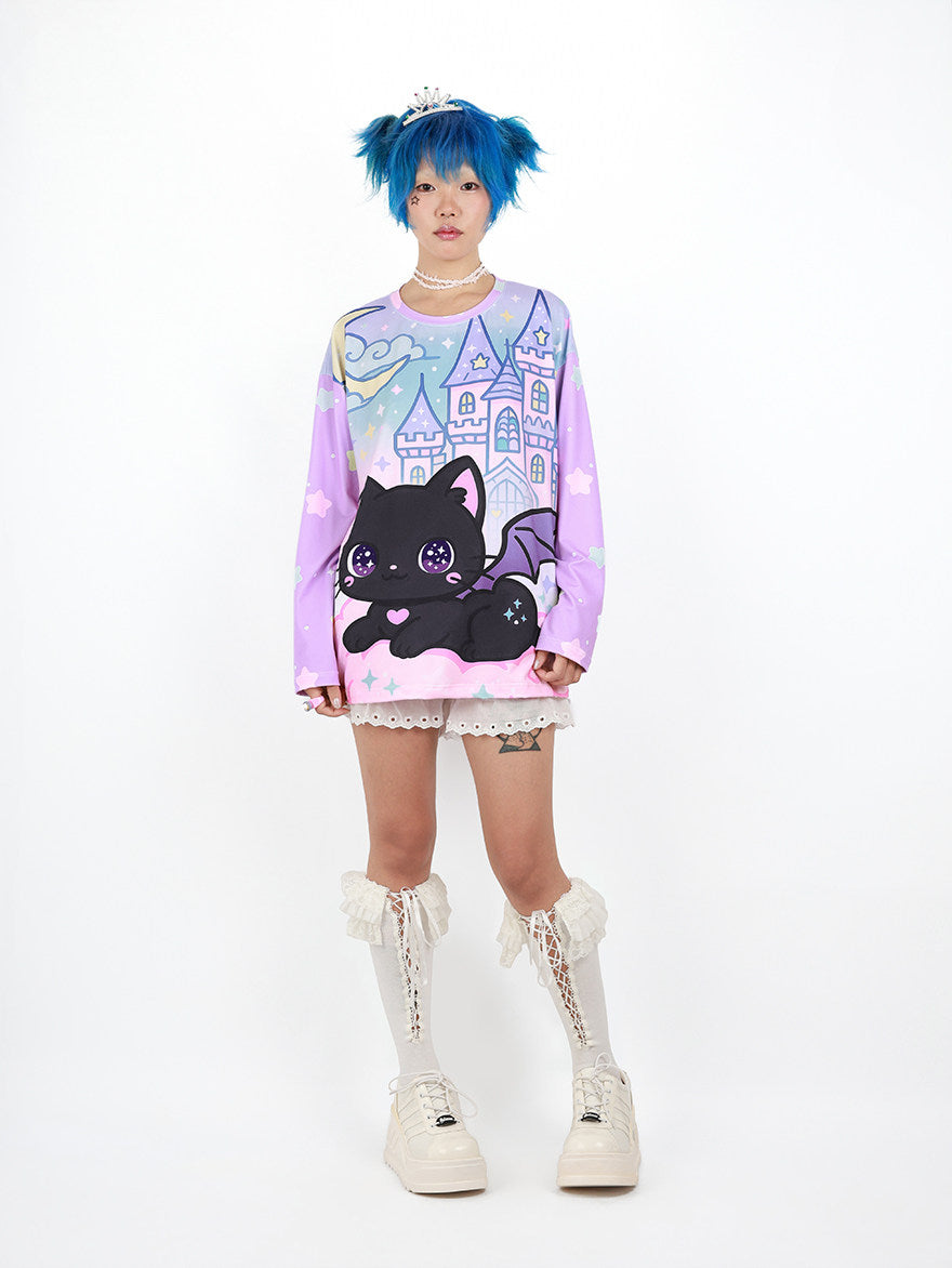 Nihonkids - Pastel Gothic Black Cat Tee shirt NIHON KIDS