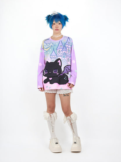 Nihonkids - Pastel Gothic Black Cat Tee shirt NIHON KIDS