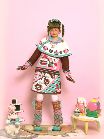 LutraJump - Kawaii Pink Bunny Cable Knit Sweater Cape sweater Lutra Jump