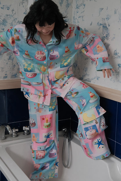 No Blue Today - Dream Cake Print Wide Leg Pants pants No Blue Today