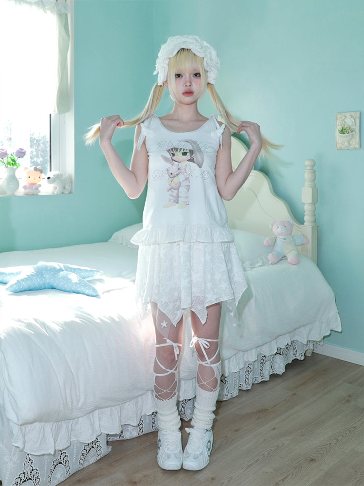 Hashtag DDD – White Wing Ruffle Tank Top | Rhinestone Spaghetti Strap Top camisole Hashtag DDD