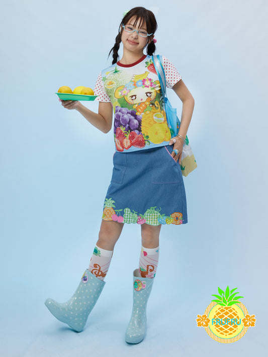 Frufru Blue Denim Mini Skirt | Fruit Embroidery Kawaii Skirt skirt frufru