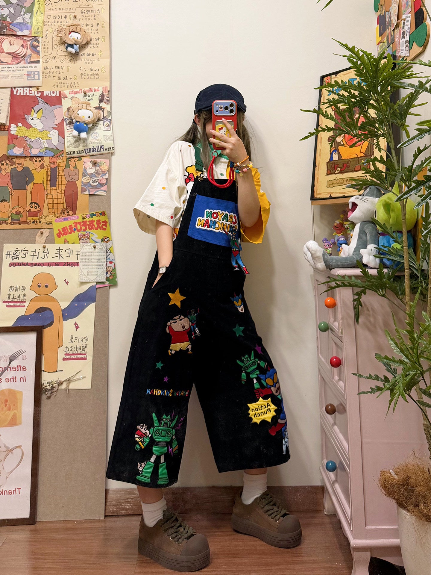 BIBULU - Cartoon Embroidered Overall Pants overall BIBULU