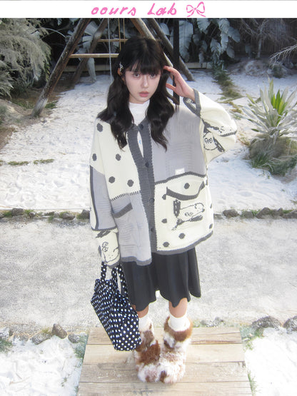 OOURSLAB - Christmas Puppy Jacquard Cardigan cardigan OOURSLAB
