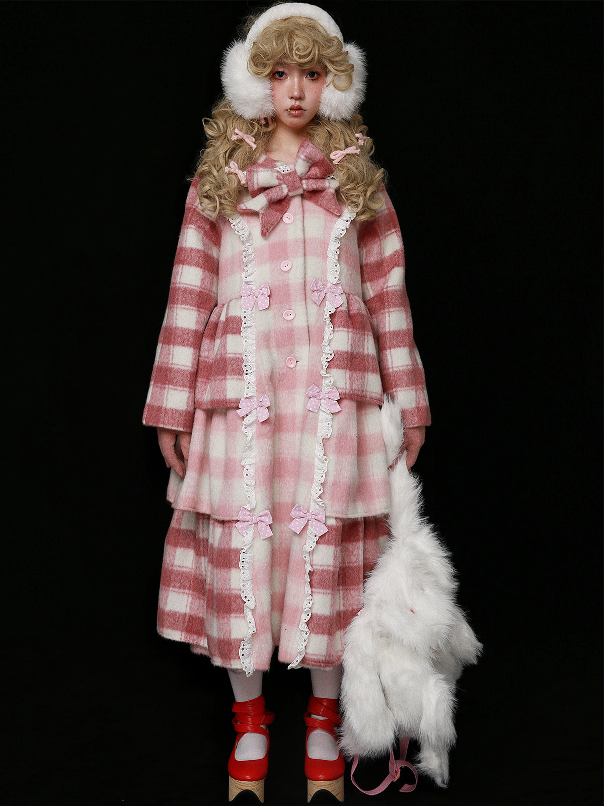 SOS MEME CLUB – Showa Pink Plaid Wool Coat coat SOS MEME CLUB