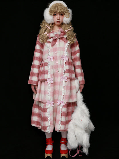 SOS MEME CLUB – Showa Pink Plaid Wool Coat coat SOS MEME CLUB
