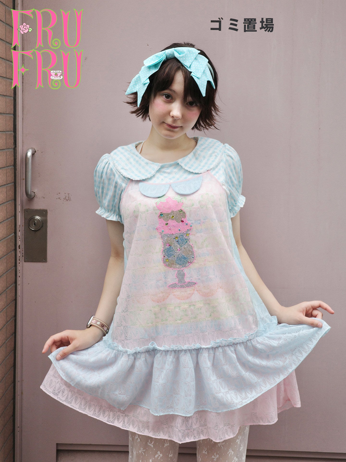 frufru - Pink Blue Rhinestone Mesh Dress dress frufru