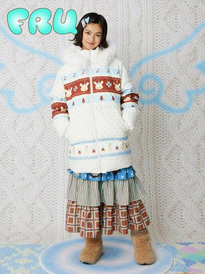 frufru - Kawaii Fair Isle Hooded Down Coat coat frufru