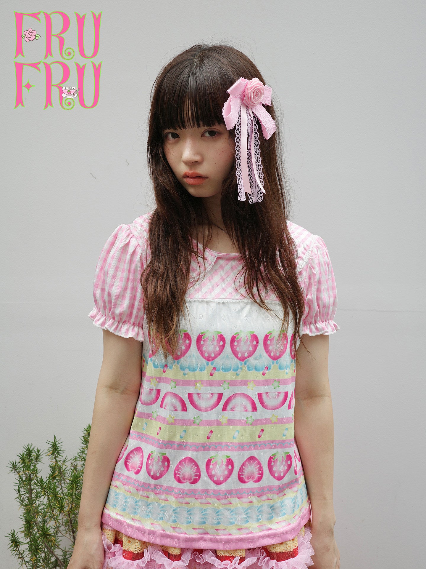 frufru - Strawberry Lime Clover Print T-Shirt | Kawaii Harajuku Summer Fashion blouse frufru