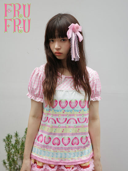 frufru - Strawberry Lime Clover Print T-Shirt | Kawaii Harajuku Summer Fashion blouse frufru