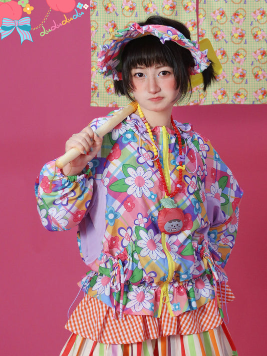 Decora Kei Zip-Up Jacket – Floral Mesh Panels jacket LULULULU