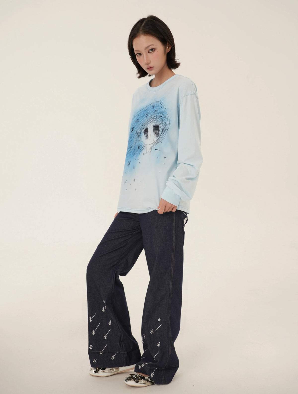 RabbitRain - Blue Storm Girl Oversized Sweatshirt shirt RabbitRain